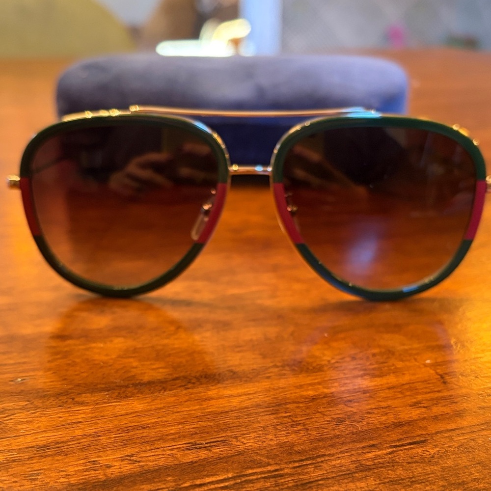 Gucci Aviator Sunglasses with Green and Pink Accents